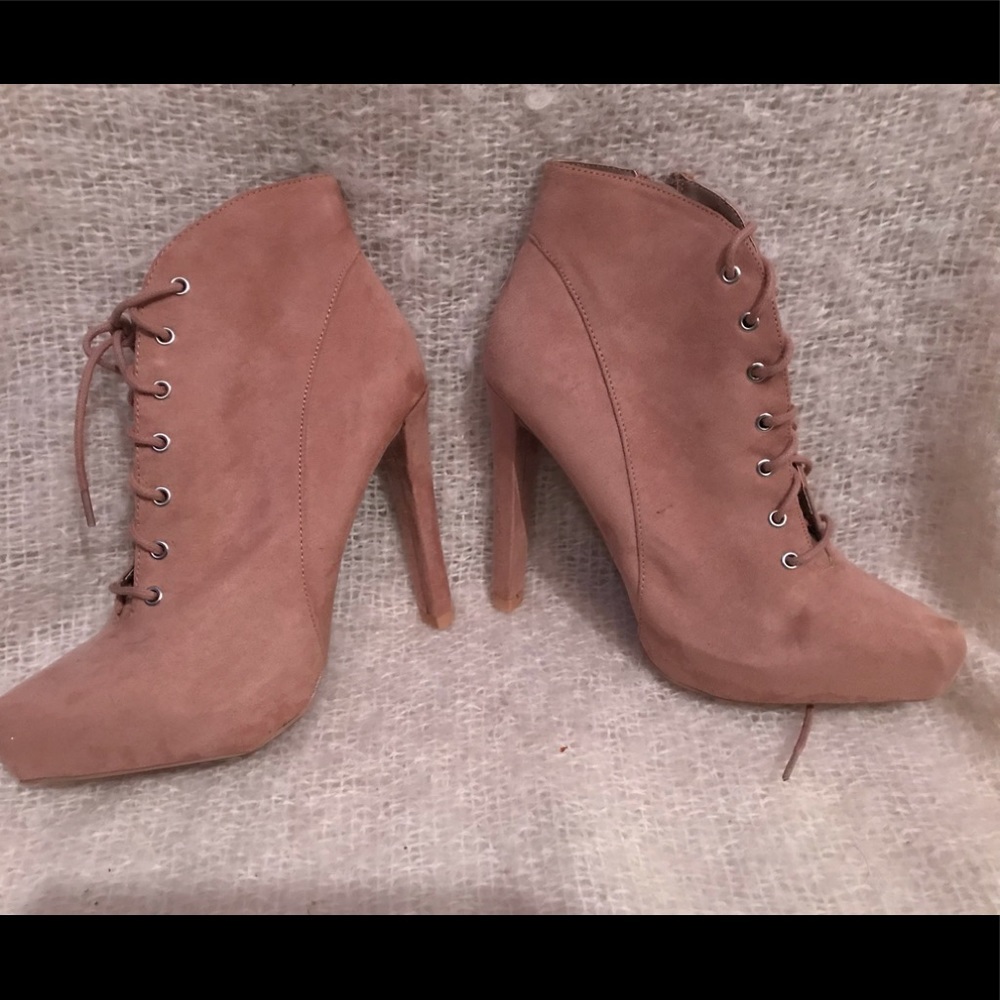 Baby pink lace up ankle boots
